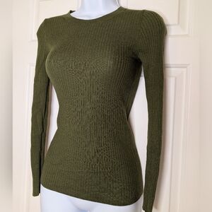 J. Crew Olive Green Ribbed Long Sleeve Tee